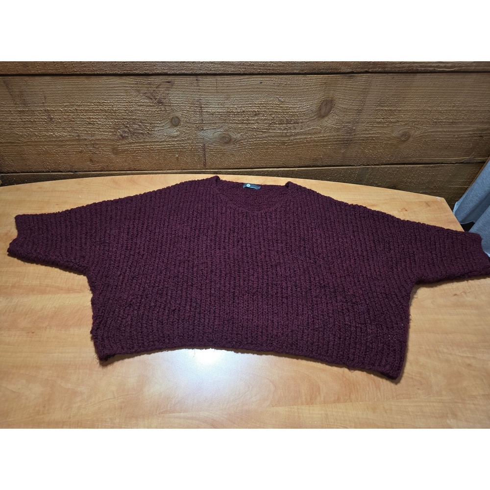 M Made in Italy Burgundy Boucle Knit Oversized Dolman Sleeve Cropped Sweater M
